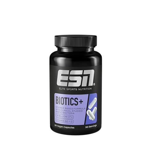Biotics+, 30 cápsulas, con 4 cepas bacterianas humanas, Mín. 15 mil millones de bacterias vivas y viables por cápsula, con vitamina B2 y D, solo 1 cápsula al día, vegetariano