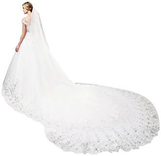 Leekida White 4M Long Cathedral Sequin Wedding Bridal Veil With Comb