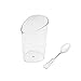 Open Cut Slanted Round Dessert Cups - 3 ounce - 40 Count - Spoons Included - Clear Plastic - Slanted Cylinder Mini Dessert Cup - Appetizer Cup - Tasting Glass-Sample Shot Glass -Disposable or Reusable