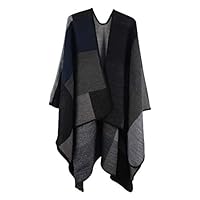 VamJump Women Color Block Wrap Shawl Oversized Blanket Poncho One Size Black