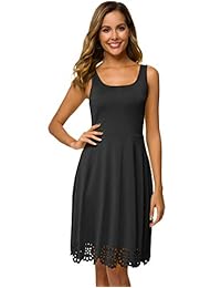 Chiciris - Vestido de mujer redondo sin mangas con dobladillo festoneado, hueco, con volantes