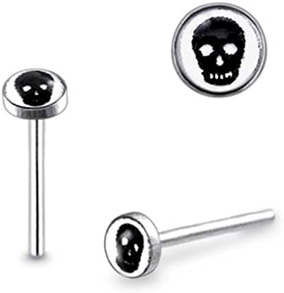 Pack of 5 Pieces 3MM Skull Logo 925 Sterling Silver 20Gx5/16 (0.8x8MM) Straight End Nose Pin