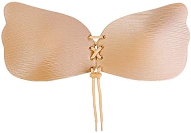 OVESPORT Women's Strapless Invisible Bra Reusable Self Adhesive Silicone Push Up Bras With Drawstring(Beige,B)