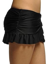 DUSISHIDAN minifalda de baño negra superpuesta con volados con bragas para dama