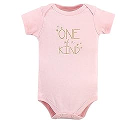 Hudson Baby Unisex Cotton Bodysuits, Gold/Pink