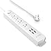 TROND Surge Protector Power Strip with USB, Ultra Thin Flat Plug 6ft Extension Cord 1625W, 3 USB A & 1 Type C, 4 AC Outlets 1440J Surge Protection ETL Listed, Wall Mount for Home Office Dorm, White