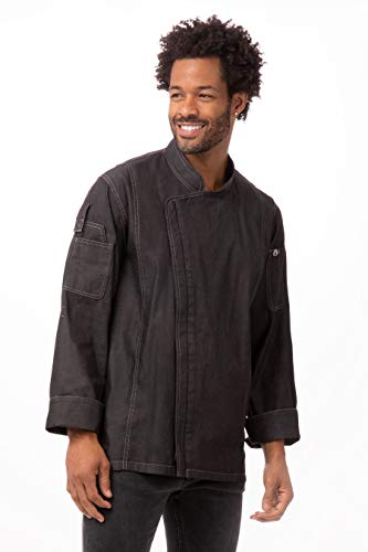 Chef Works Men's Gramercy Denim Chef Coat, Black, X-Large