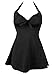 COCOSHIP Solid Black Women's Retro Vintage Sailor Pin Up Swimsuit One Piece Skirtini Cover Up Beachwear Solidblack XXXL(US16)
