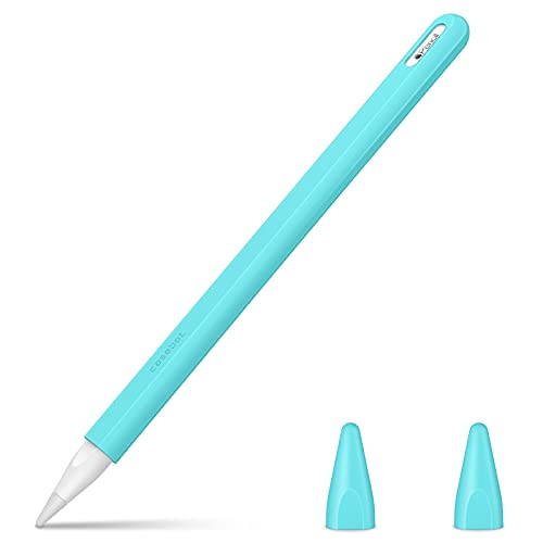 Fintie Silicone Sleeve for Apple Pencil Pro & Apple Pencil 2nd Generation, Light Pen Skin Case Cover Soft Protective Grip Holder with 2 Nib Covers Accessories, Mint Green