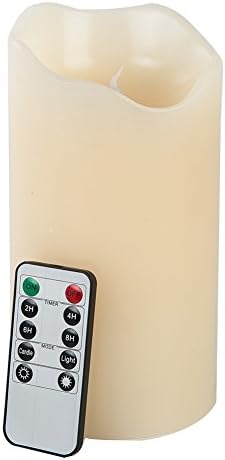 Ivory 8" scent pillar led wax candle light, single large led light of glowing fake flame with remote and auto circle timer, battery operated, vanilla scent