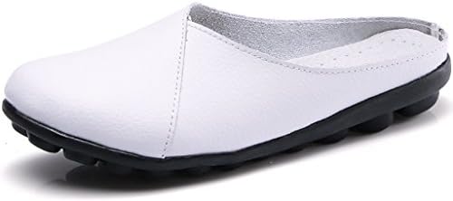 Clarsunny Women’s Leather Casual Flat Slipper Soft Closed Toe Slip-On Loafer (10 B(M) US, White)