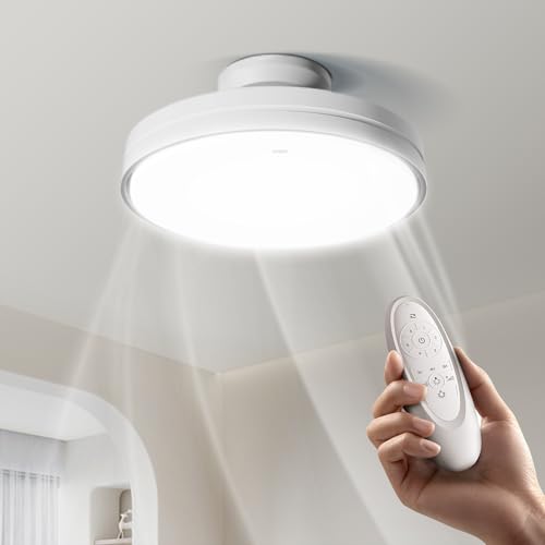GONEO Bladeless Fan with Light for Low Profile Install,Ultra Quiet 25dB,60W | Nature Wind,CRI 90,Anti-glare ,Remote Control With 6 Fan Speeds,Timer,3000-5700K Color Temperature Dimmable,Ceiling Fan light