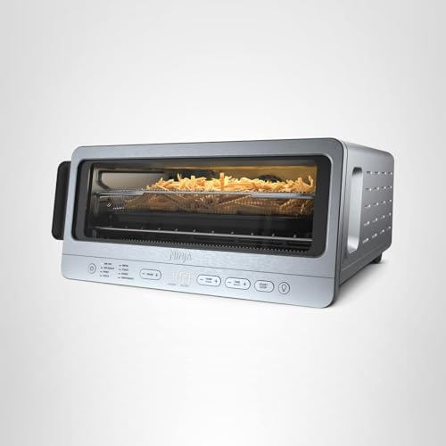 Horno tostador Ninja Flip y freidora de aire, funcionalidad 8 en 1, capacidad abatible hacia arriba y hacia afuera para espacio de almacenamiento, gran capacidad, cesta para freír al aire, bandeja para hojas, rejilla de alambre y bandeja para migas extraíble, inoxidable, 1800 vatios, SP151