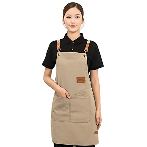 Beauenty Chef Aprons, Cotton Canvas Cross Back Apron with Large Pockets for Women and Men, Heavy Duty Adjustable Cooking Apron, Work Waterproof Bib Apron for Cooking Baking Gardening
