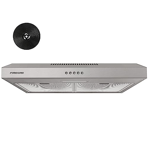 FIREGAS Dunstabzugshaube 60 cm, inkl. Aktivkohlefilter,Unterschrank-Dunstabzugshaube, 3 Geschwindigkeiten, Abluft-/Umluftmodus, LED, Waschbarer Filter, silber