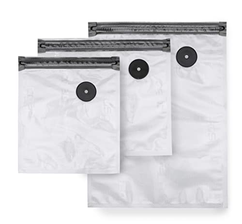 CASO Vacu ZIP-Bags Set - 20 Foil Bags in 3 Different Sizes, Extra Strong and Tear-Resistant (150 μm), Reusable, SousVide, Includes 2 Vacu ZIP-Locker and 4 Sheets of Food Manager Stickers