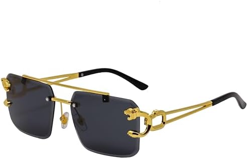 Oversized Rimless Square Sunglasses Retro Imitation Wood Frame UV Protection Junsika Oversized Rimless Square Sunglasses for Men Women  main image 2