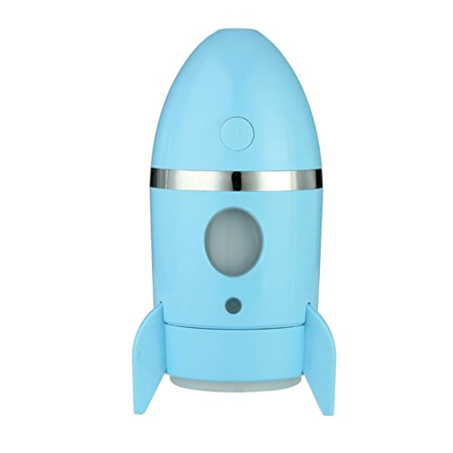Rocket Shape Cool Mist Humidifier with Colorful Night Light, Kingfansion USB Powered Air Purification Aromatherapy Essential Oil Diffuser for Car Office Bedroom (Blue) - Thumbnail 3