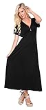 Stanzino Women's V neck Short Sleeve Elastic Waist Maxi Dress