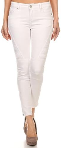 Enjean Women's Moto Style Ankle Skinny Jeans, White (5)