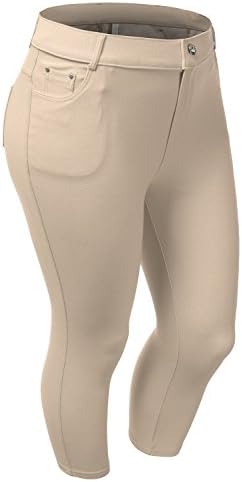 SHOPQUEEN Plus Size Mid Waist Jean Leggins Jeggings Pants With Basic 5 Pockets CAMEL 3XL