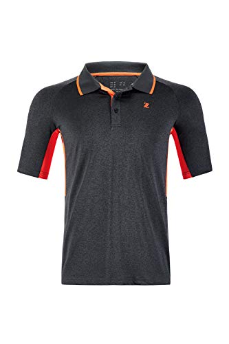 ZITY Men's Polo Shirt Lightweight Cool Dri-Fit Sweat-Wicking Color Block Short Sleeve Sports Golf Tennis T-Shirt BlackGrey&Orange-L