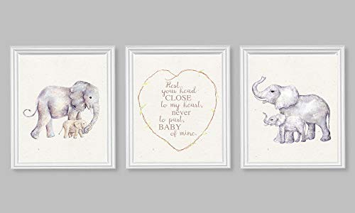 Nursery Art Elephant Wall Print Dumbo Quote Rest Your Head Close to My Heart (Set of 3) 8x10