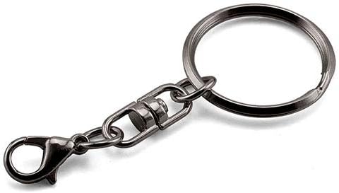 JCBIZ 12pcs Black Key Ring with Swivels Hook and Lobster Clasp Metal DIY Key Chains Accessories Keyring Hanging Buckle Keychain Split Ring
