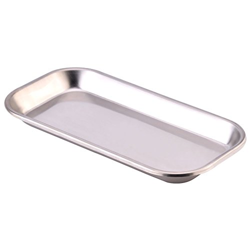 ICYANG Small Stainless Steel Square Medical Surgical Instrument Tray Oral Dental Dish Lab Instrument Tools(8.85 x 4.52 x 0.78inch)