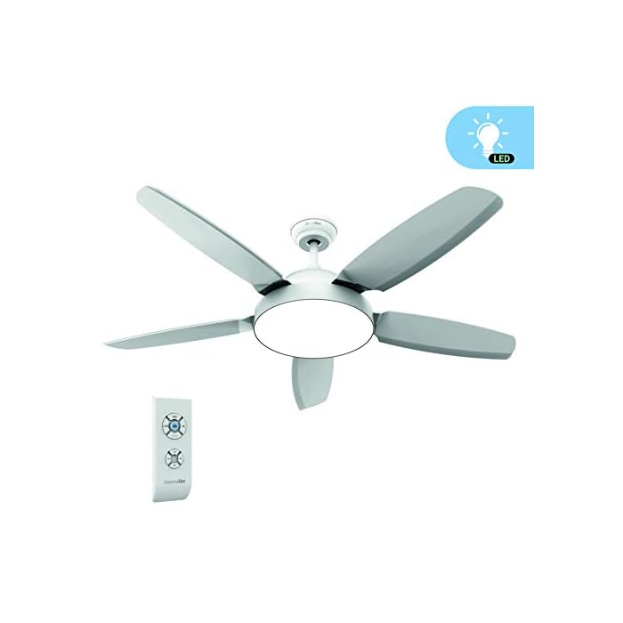 UNIVERSALBLUE - Ventilador de Techo con Luz - Ventilador Silencioso con Mando a Distancia - 5 aspas - 3 velocidades - Color Blanco