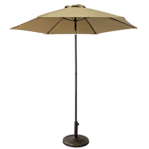 FLAME&SHADE 7.5 ft Small Outdoor Patio Table Umbrella Parasol with Push Button Tilt, Beige