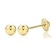 18k Yellow Gold 4mm Ball Stud Earrings for Women Girls and babies Screwback | Nickel Free