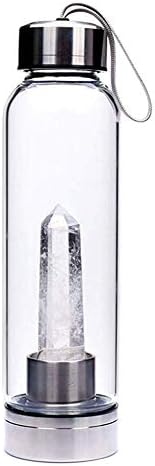 CTlite Crystal Water Bottle, 500ml Travel Gemstone Glass Water Bottles Decorated with Natural Quartz Crystal Wand Stick
