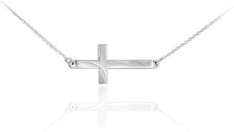 Claddagh Gold925 Sterling Silver Sideways Cross Pendant Necklace - Choose Chain Length, 18”-22”