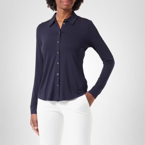 Marc OPolo Women's Stretch Knit Blouse with French Collar, Manic Midnight, L