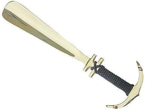 Linoows Shoe Horn Shoehorn, Anchor with Tau Wrapped Handle, Brass 26 CM