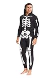 Men's Skeleton Halloween Costume One Piece Union Suit Lounge Zip Up (Large)