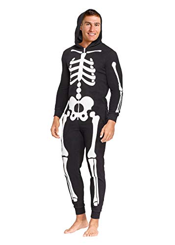 Men's Skeleton Halloween Costume One Piece Union Suit Lounge Zip Up (Large)