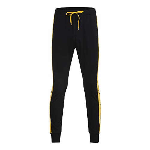 LISTHA Mens Sport Pants Joggers Casual Drawstring Sweatpants Letter Trousers Yellow