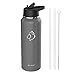 BUZIO Stainless Steel Water Bottle (Cold for 48 Hrs, Hot for 24 Hrs), 40 oz Vacuum Insulated Water Bottle with Straw Lid and Flex Cap (Double Wall, Wide Mouth, BPA Free, Leak Proof), Graphite