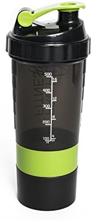 ProPrep Protein Shaker Bottle, 500ML Multiple Storage Compartments, BPA Free, Dishwasher Safe (Green)
