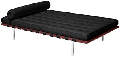 Classic Romano Top Grain Italian Leather Daybed 77" with Rosewood Frame - Black
