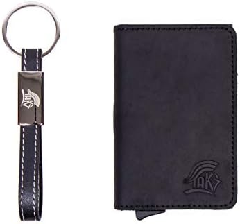 TAK minimalistic Leather & Aluminum Credit Card Holder Pop-Up Wallet, RFID Block