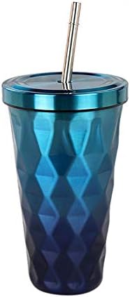 HJuyYuah Diamond Gradient Stainless Steel Cups with Straws 500ml Drinking Tumblers Eco-Fr