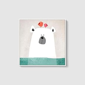 Framed Canvas Wall Art for Living Room, Bedroom Whimsical Animal Illustration IV Canvas Prints for Home Decoration Ready to Hang - 16x16 inches