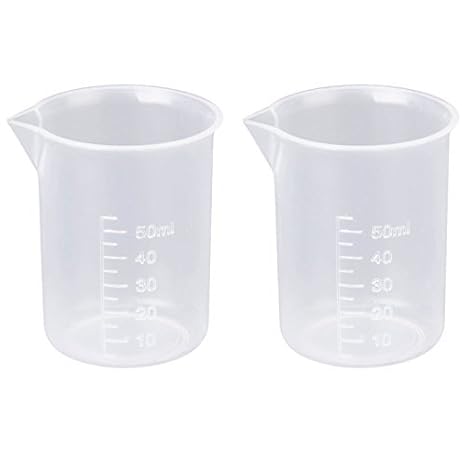 2 Stück 50 ml Transparenter Messbecher für Labor oder Küche | Kunststoff Becher | Klarer Kunststoffbecher für Labor Tests | B