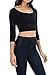 Auliné Collection Womens Trendy Solid Color Basic Scooped Neck and Back Crop Top 3/4 Sleeve Black Large
