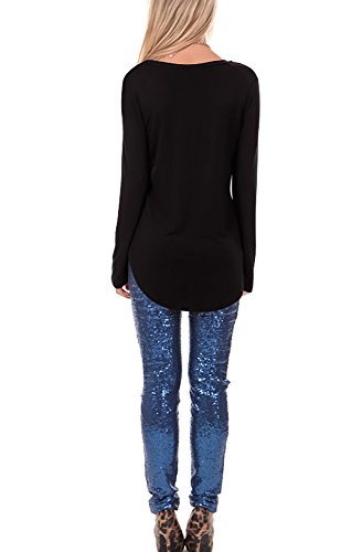 MooliDa Womens Fall Tops Casual V-Neck Tee Shirt Tee Shirt Tunic Tops (Black, X-Large) - Thumbnail 2