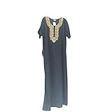 Boho Caftan House Dress Black Neck Embroidered Cotton Evening Wear Dresses