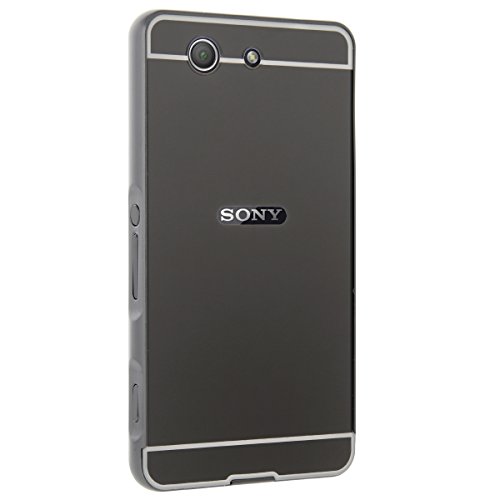 Xperia Z3 Compact Case, Aluminum Metal Frame Mirror PC Back Cover Case for Sony Xperia Z3 Compact (Black)